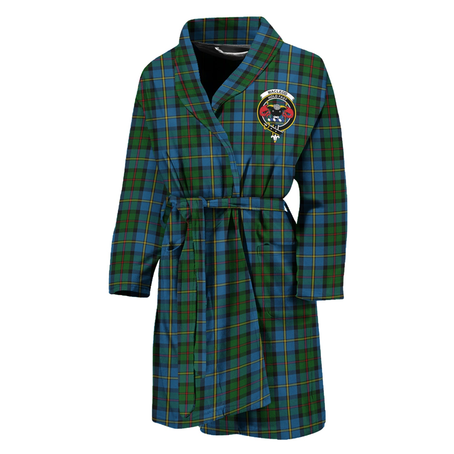 MacLeod Green Tartan Bathrobe with Family Crest Unisex M - Tartan Vibes Clothing