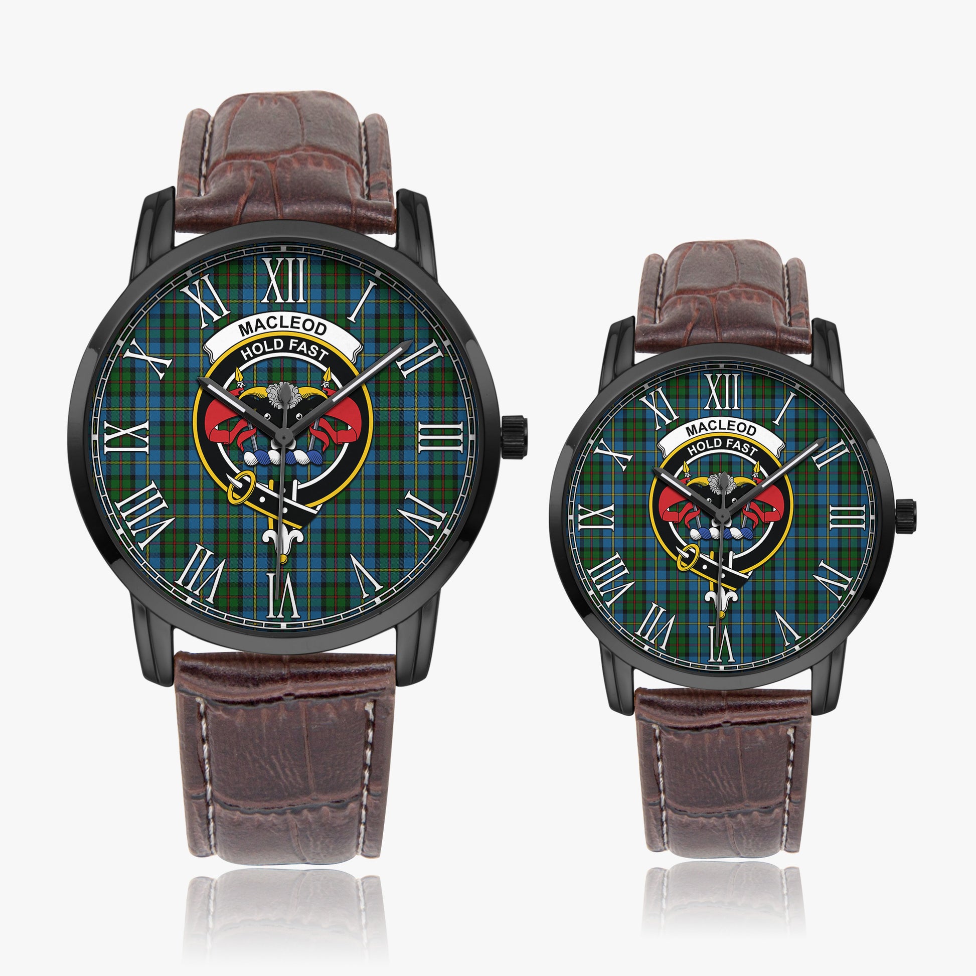 MacLeod Green Tartan Family Crest Leather Strap Quartz Watch - Tartanvibesclothing