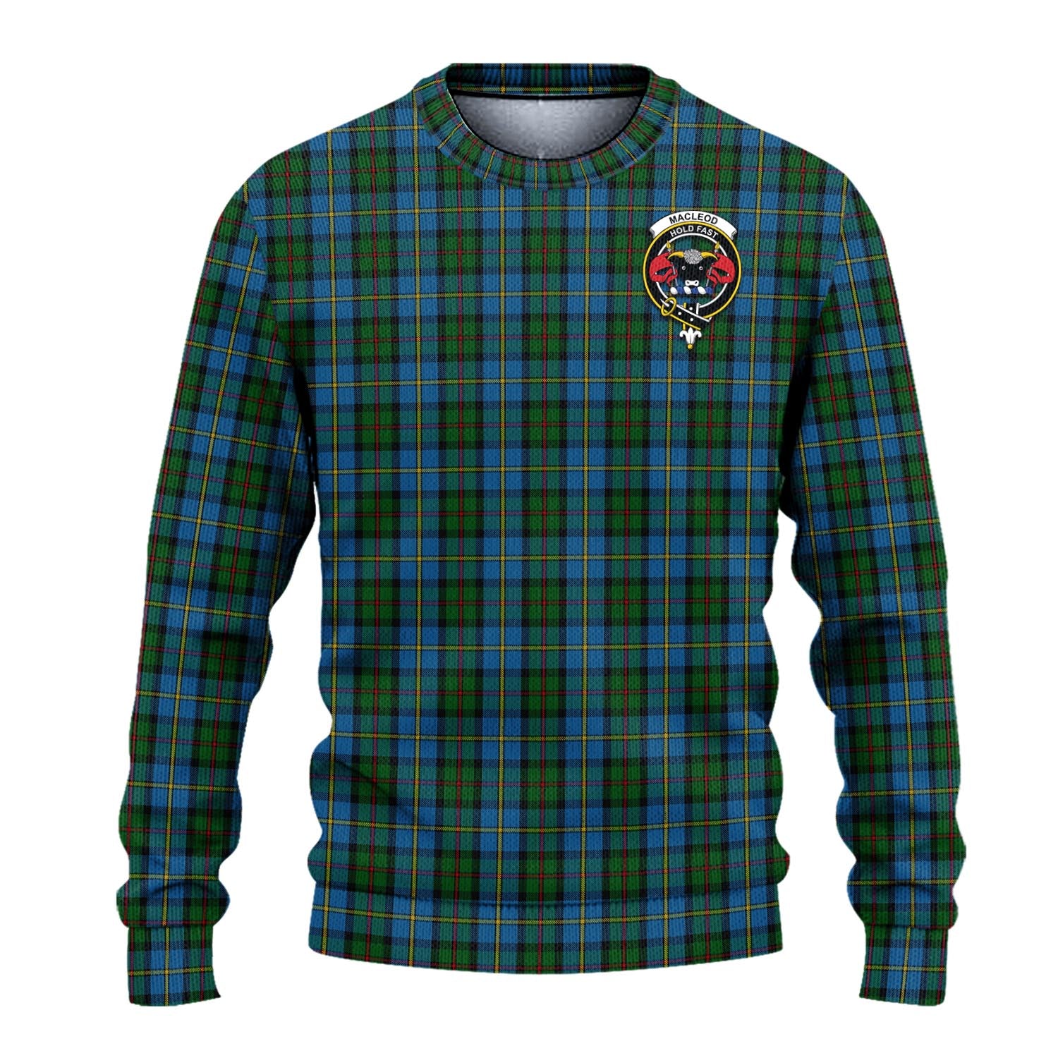 MacLeod Green Tartan Knitted Sweater with Family Crest - Tartanvibesclothing