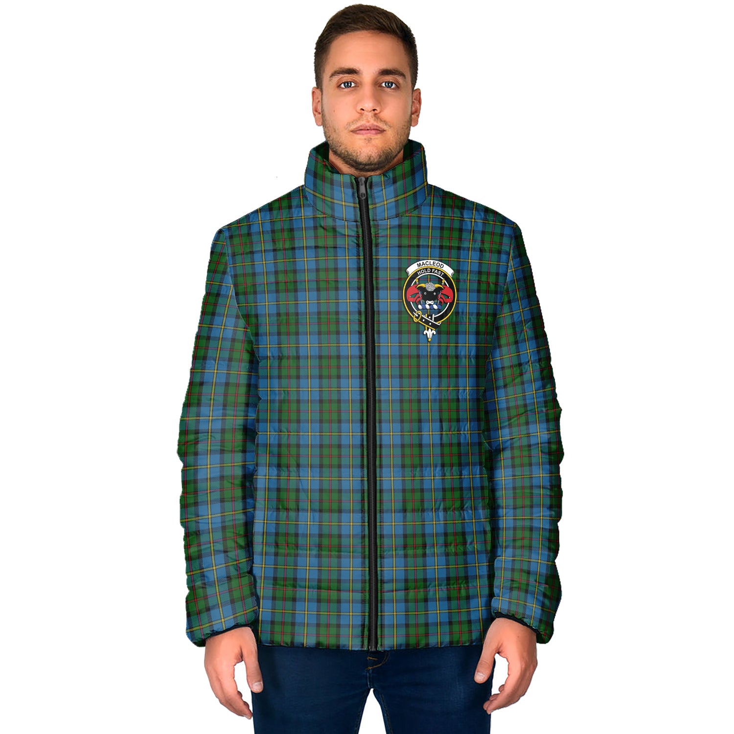 MacLeod Green Tartan Padded Jacket with Family Crest - Tartan Vibes Clothing