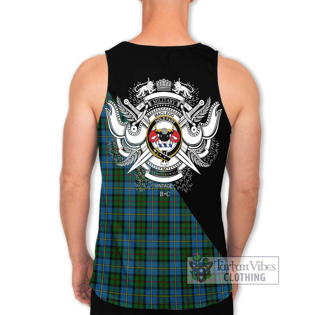 MacLeod Green Tartan Men's Tank Top with Family Crest and Military Logo Style - Tartanvibesclothing Shop