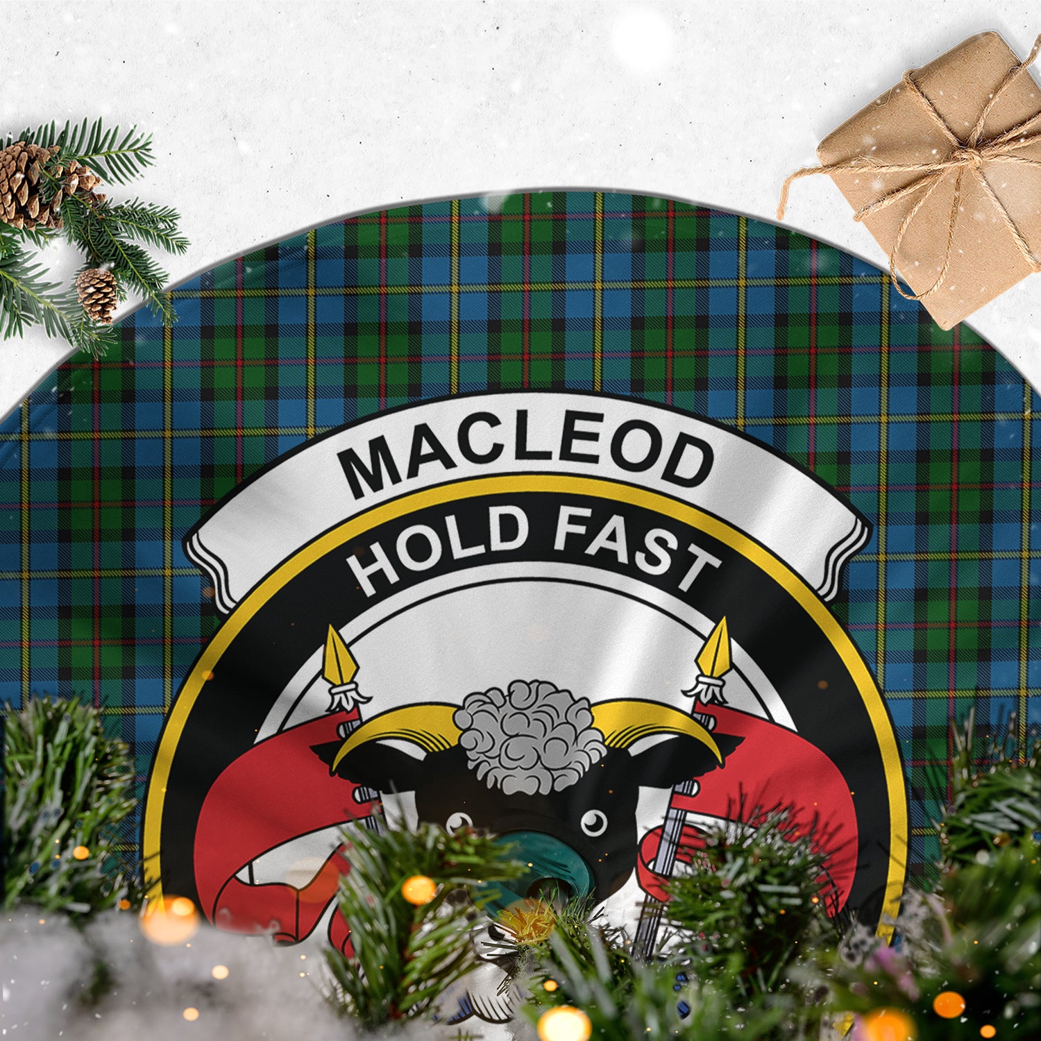 MacLeod Green Tartan Christmas Tree Skirt with Family Crest - Tartanvibesclothing