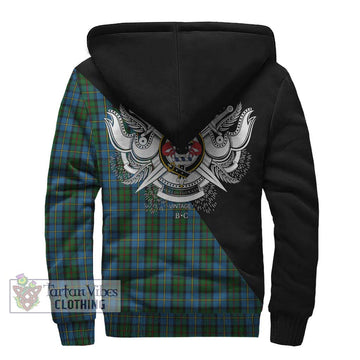 MacLeod Green Tartan Sherpa Hoodie with Family Crest and Military Logo Style