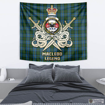 MacLeod Green Tartan Tapestry with Clan Crest and the Golden Sword of Courageous Legacy