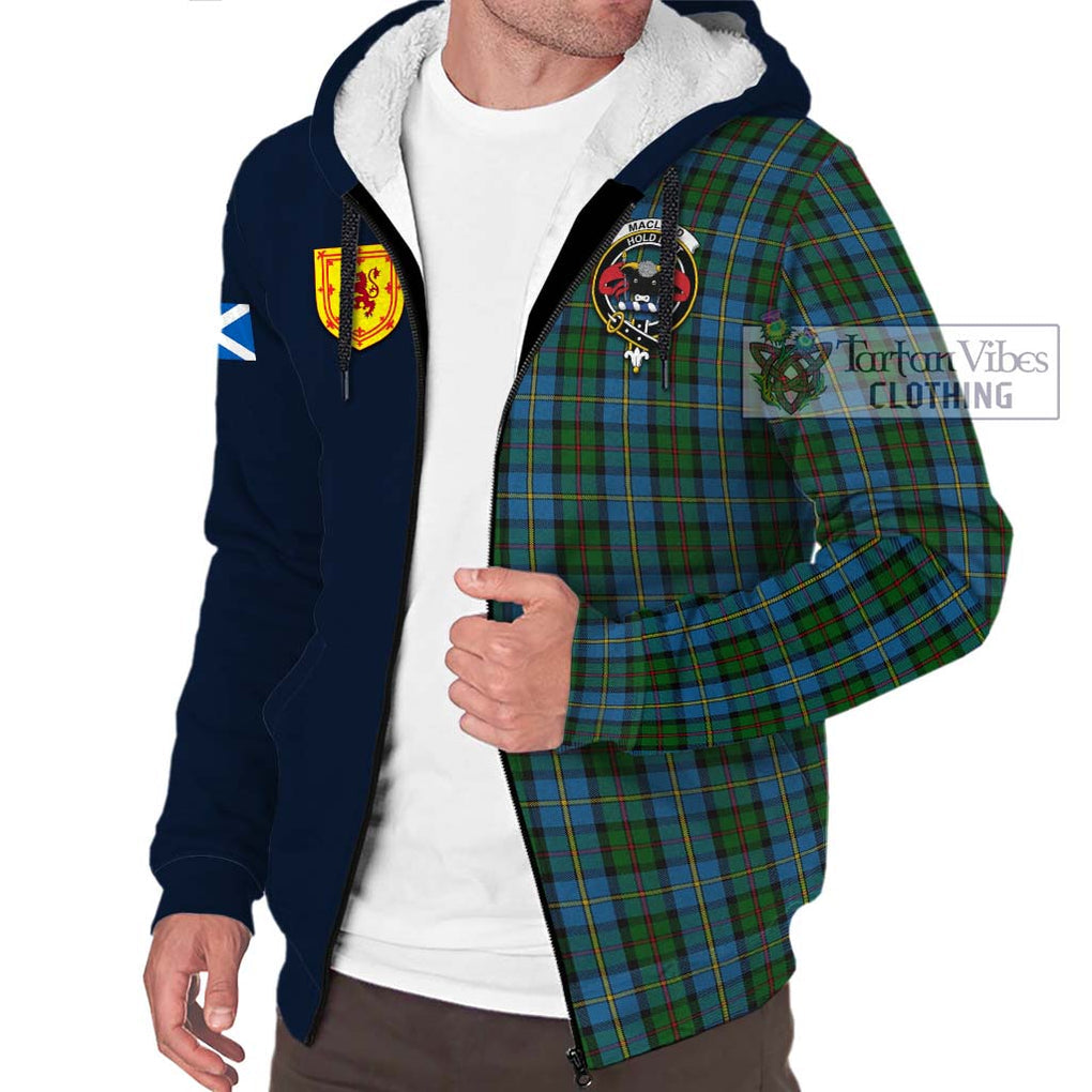 Tartan Vibes Clothing MacLeod Green Tartan Sherpa Hoodie with Scottish Lion Royal Arm Half Style