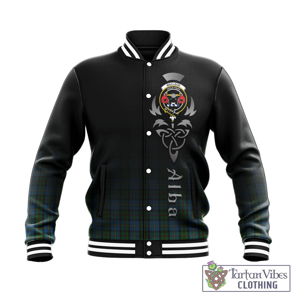 Tartan Vibes Clothing MacLeod Green Tartan Baseball Jacket Featuring Alba Gu Brath Family Crest Celtic Inspired