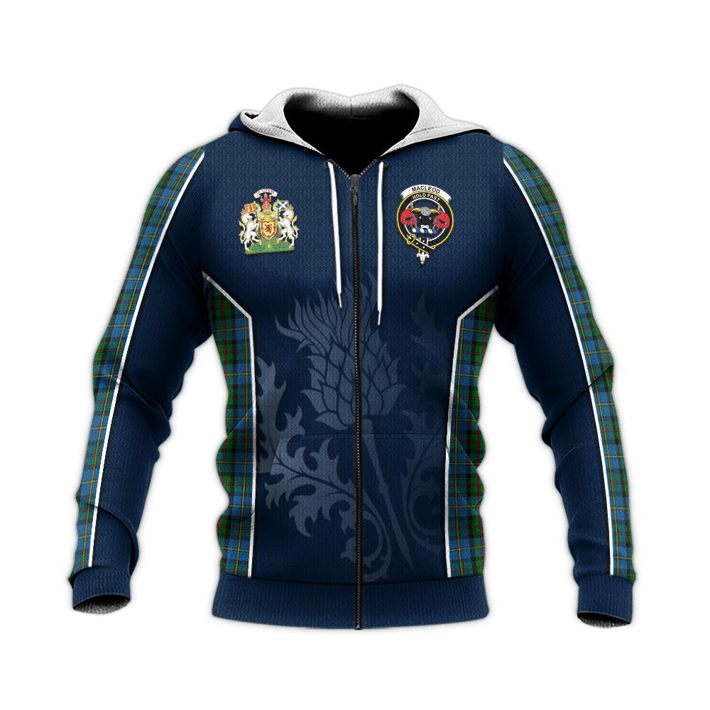 Tartan Vibes Clothing MacLeod Green Tartan Knitted Hoodie with Family Crest and Scottish Thistle Vibes Sport Style