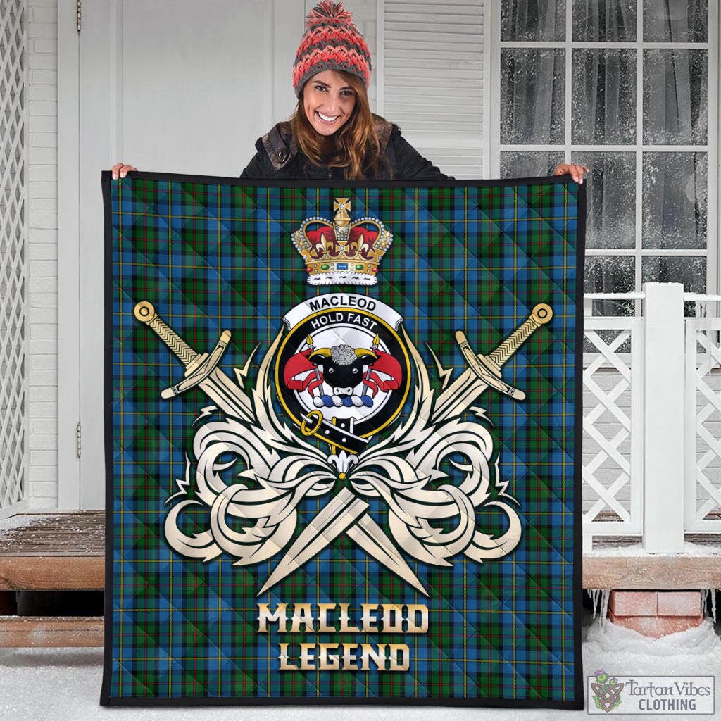 Tartan Vibes Clothing MacLeod Green Tartan Quilt with Clan Crest and the Golden Sword of Courageous Legacy