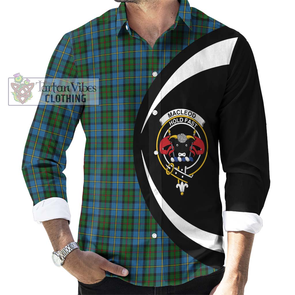 MacLeod Green Tartan Long Sleeve Button Up with Family Crest Circle Style - Tartan Vibes Clothing