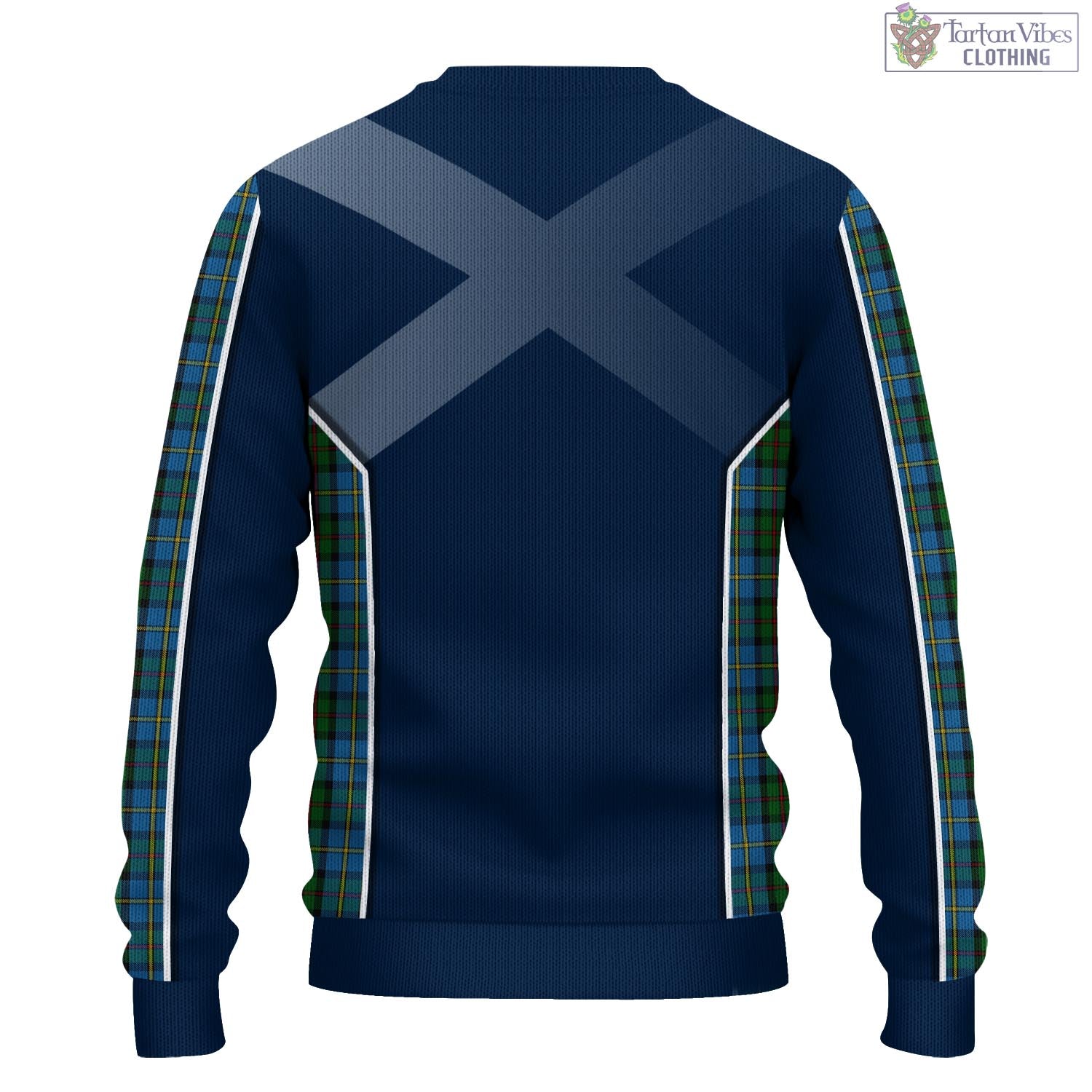 Tartan Vibes Clothing MacLeod Green Tartan Knitted Sweatshirt with Family Crest and Scottish Thistle Vibes Sport Style