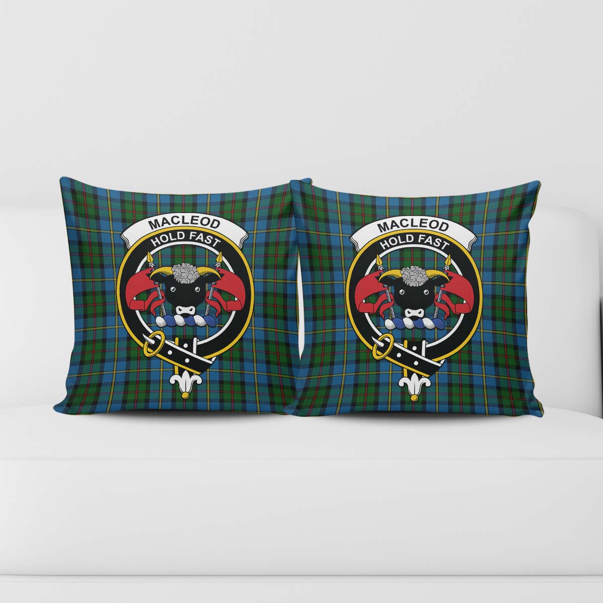 MacLeod Green Tartan Pillow Cover with Family Crest - Tartanvibesclothing