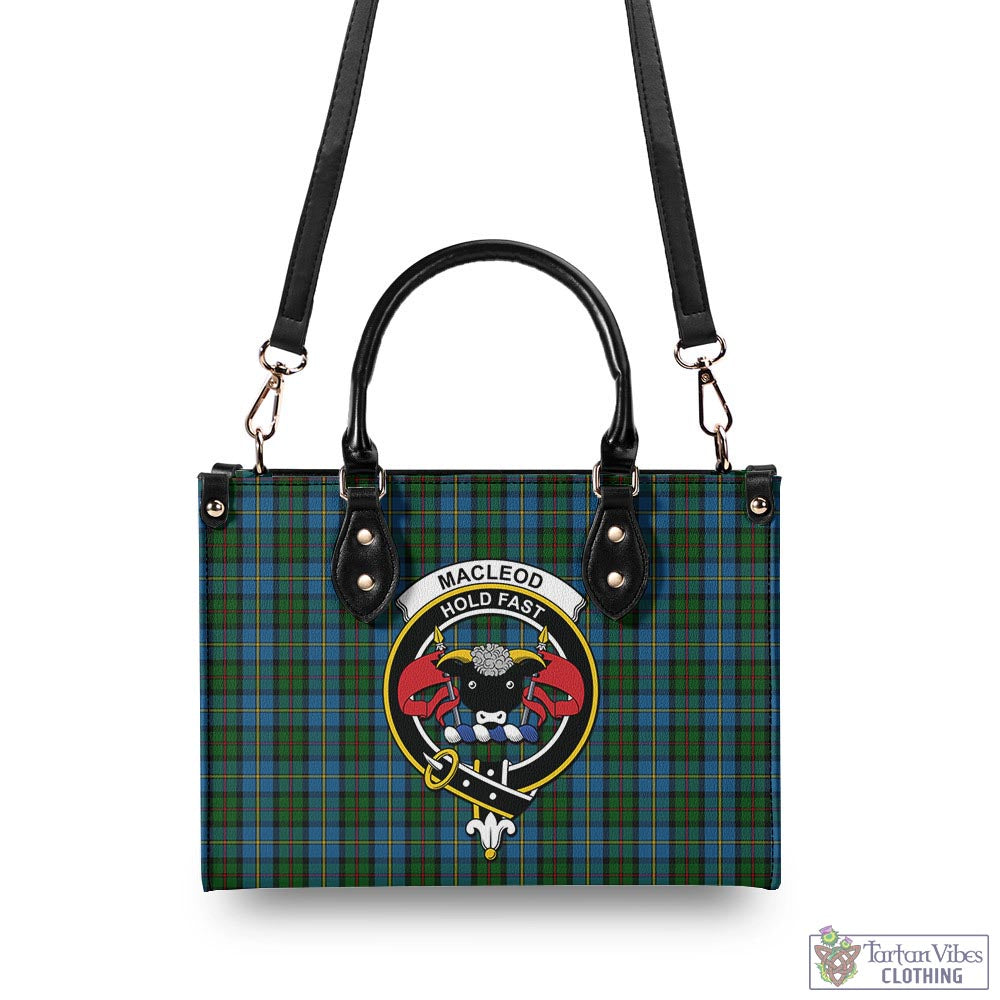 Tartan Vibes Clothing MacLeod Green Tartan Luxury Leather Handbags with Family Crest