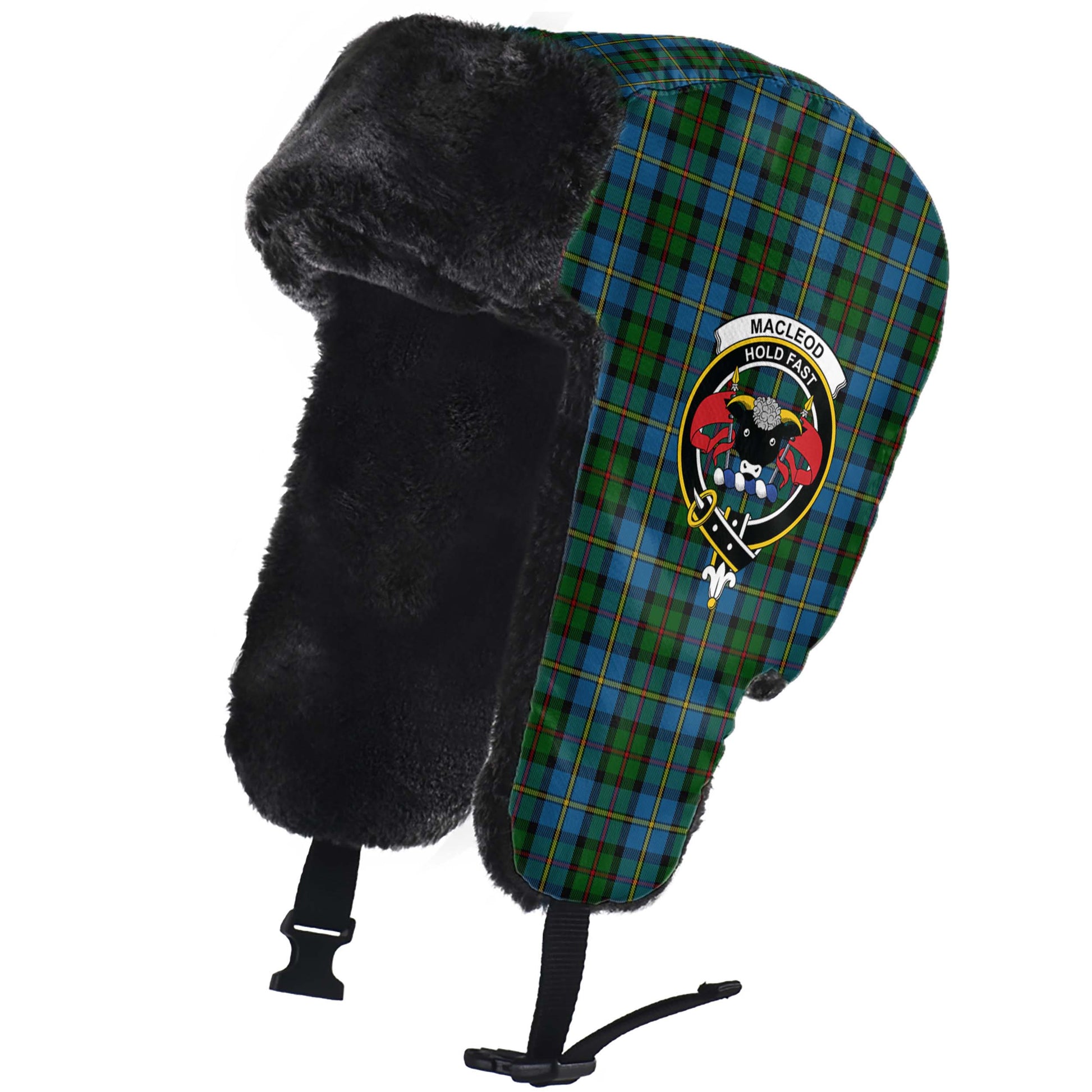 MacLeod Green Tartan Winter Trapper Hat with Family Crest - Tartanvibesclothing