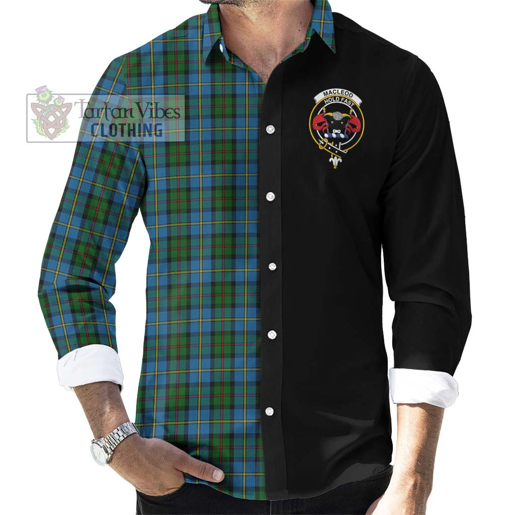 MacLeod Green Tartan Long Sleeve Button Shirt with Family Crest and Half Of Me Style - Tartanvibesclothing Shop