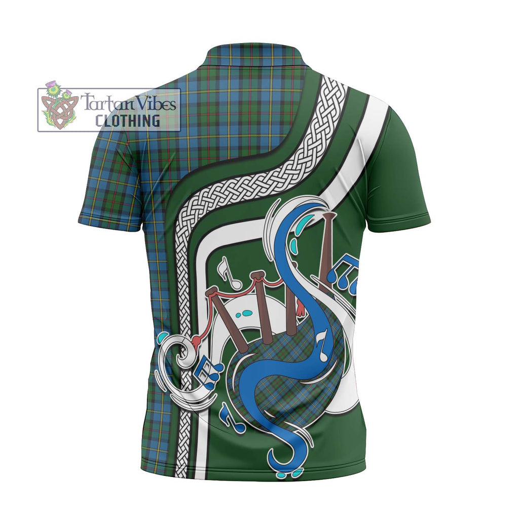 MacLeod Green Tartan Zipper Polo Shirt with Epic Bagpipe Style - Tartanvibesclothing Shop