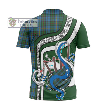 MacLeod Green Tartan Zipper Polo Shirt with Epic Bagpipe Style