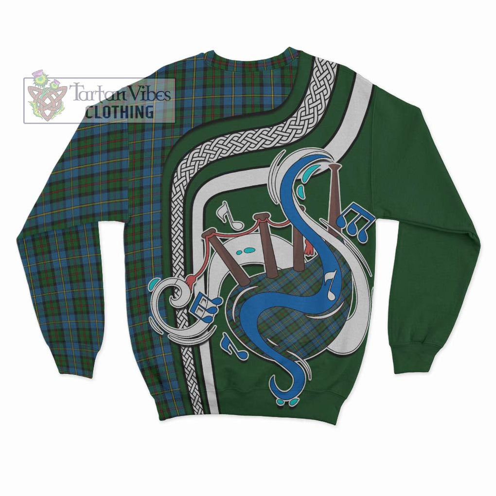 Tartan Vibes Clothing MacLeod Green Tartan Sweatshirt with Epic Bagpipe Style