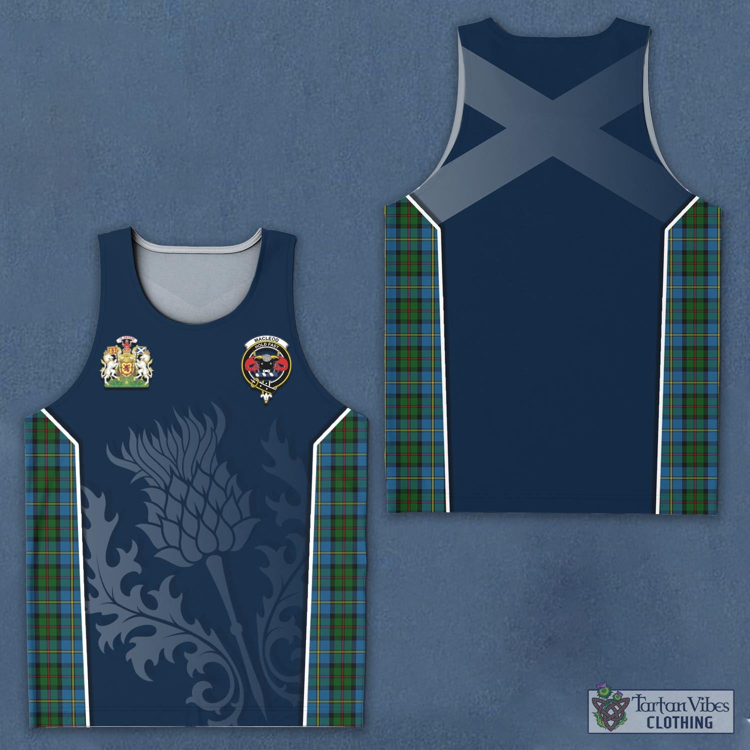 Tartan Vibes Clothing MacLeod Green Tartan Men's Tanks Top with Family Crest and Scottish Thistle Vibes Sport Style