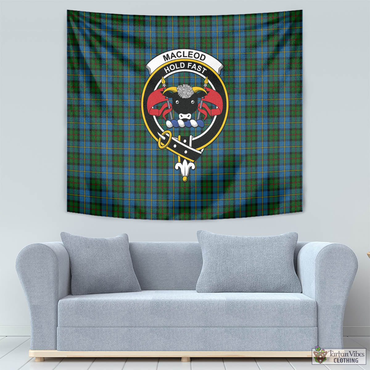 Tartan Vibes Clothing MacLeod Green Tartan Tapestry Wall Hanging and Home Decor for Room with Family Crest