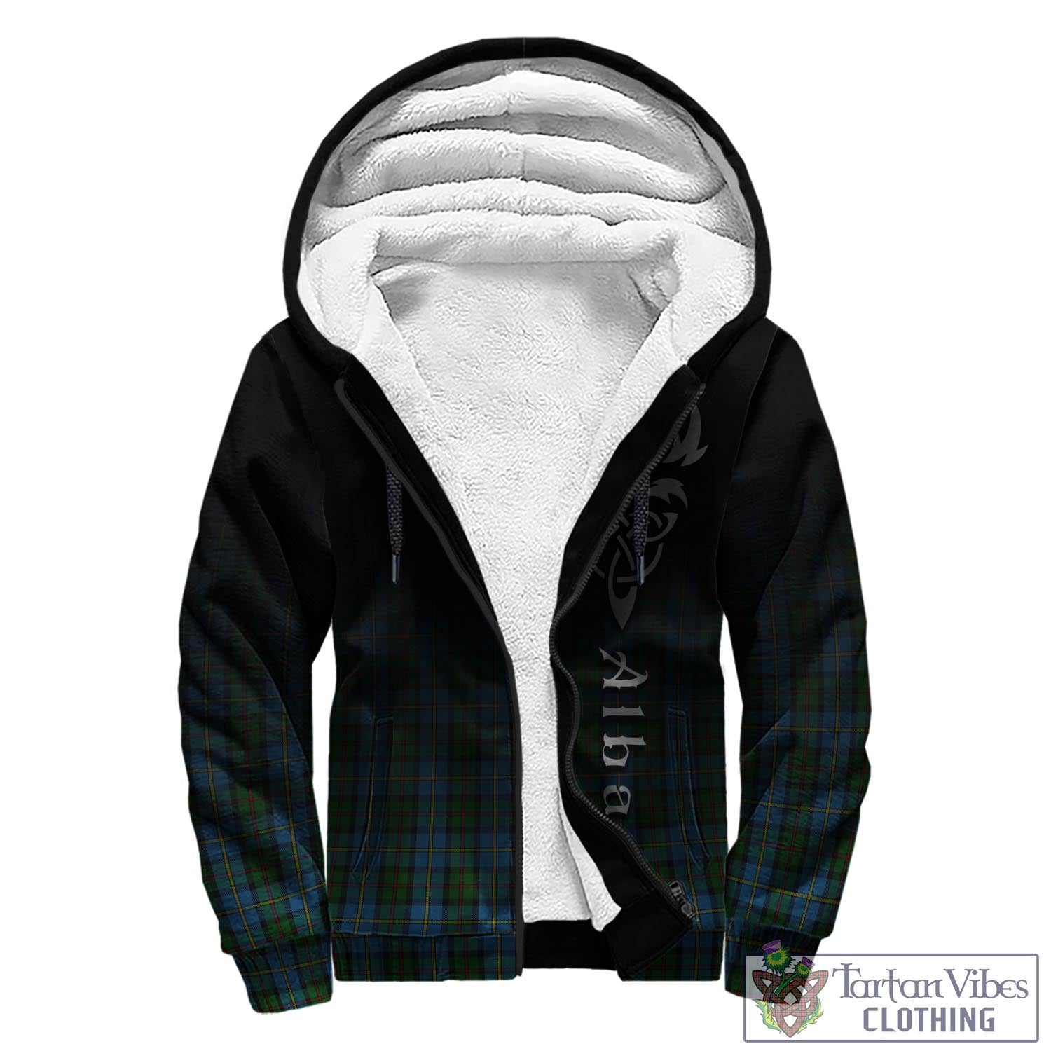 Tartan Vibes Clothing MacLeod Green Tartan Sherpa Hoodie Featuring Alba Gu Brath Family Crest Celtic Inspired