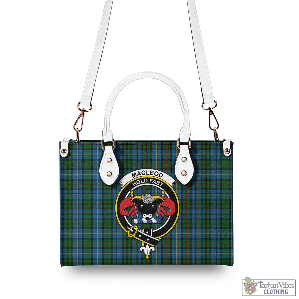 Tartan Vibes Clothing MacLeod Green Tartan Luxury Leather Handbags with Family Crest