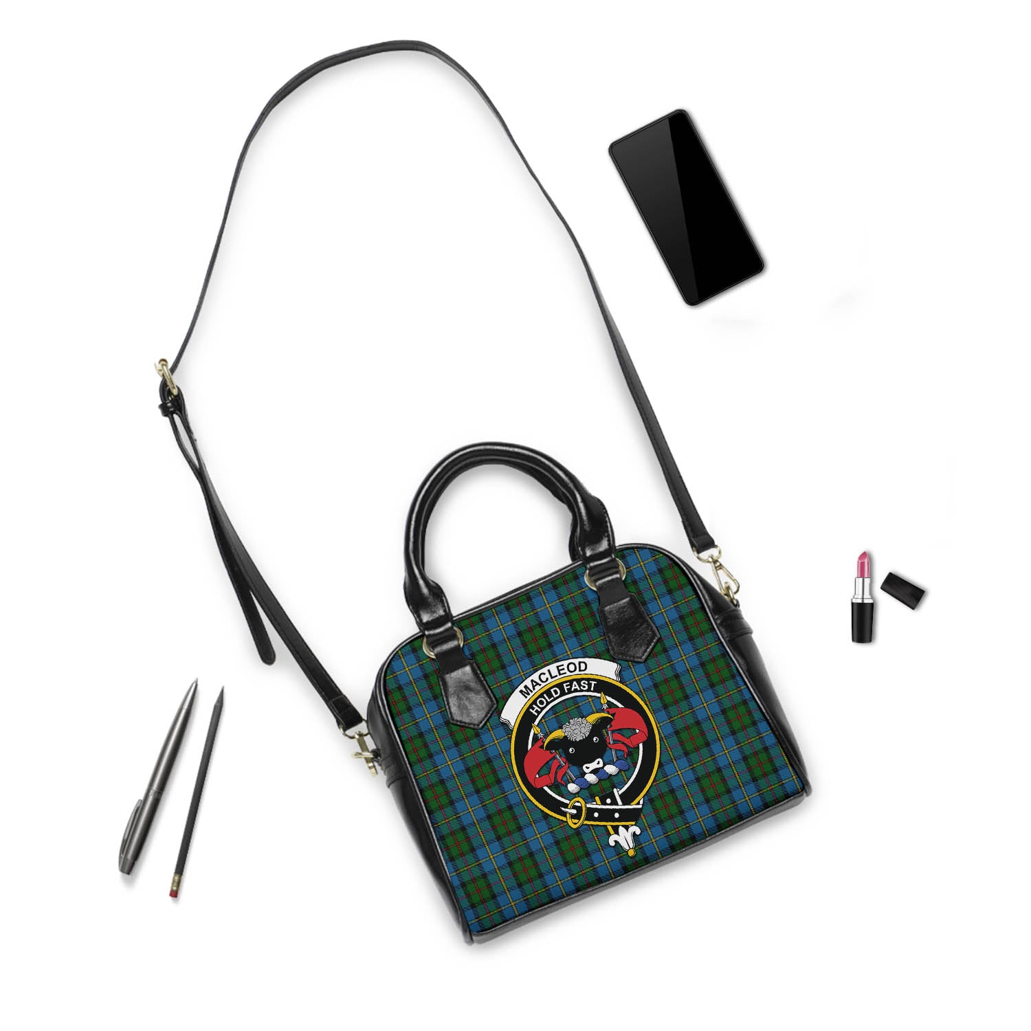 MacLeod Green Tartan Shoulder Handbags with Family Crest - Tartanvibesclothing