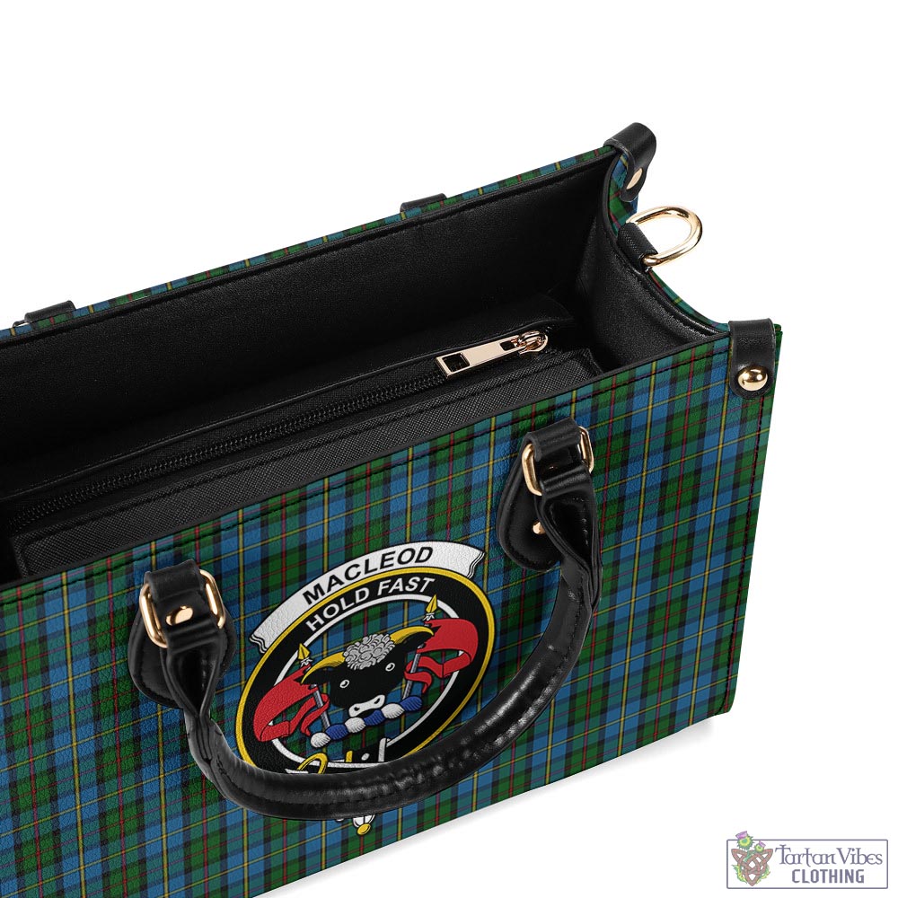 Tartan Vibes Clothing MacLeod Green Tartan Luxury Leather Handbags with Family Crest