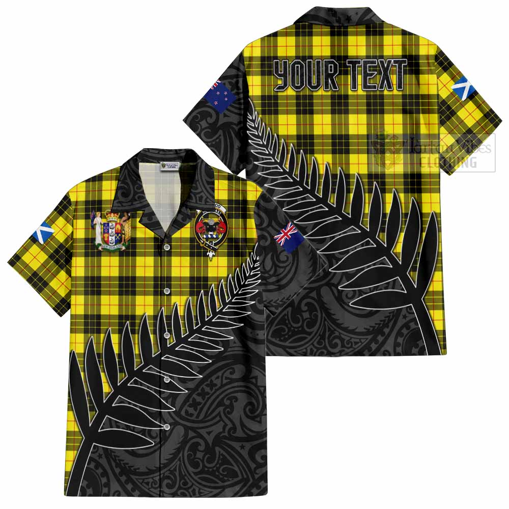 Tartan Vibes Clothing MacLeod (McLeod) Crest Tartan Short Sleeve Button Shirt with New Zealand Silver Fern Half Style