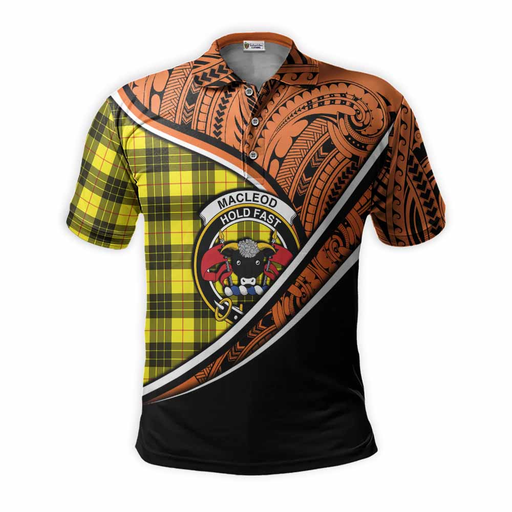 Tartan Vibes Clothing MacLeod (McLeod) Crest Tartan Polo Shirt with Maori Tattoo Style - Orange Version