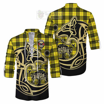 MacLeod (McLeod) Tartan Ghillie Kilt Shirt with Family Crest Celtic Wolf Style