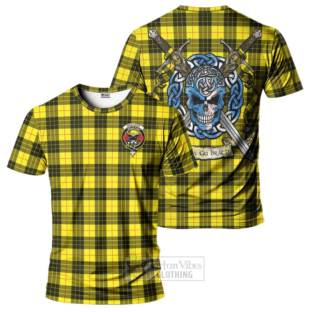 Tartan Vibes Clothing MacLeod (McLeod) Tartan T-Shirt with Family Crest Celtic Skull Style