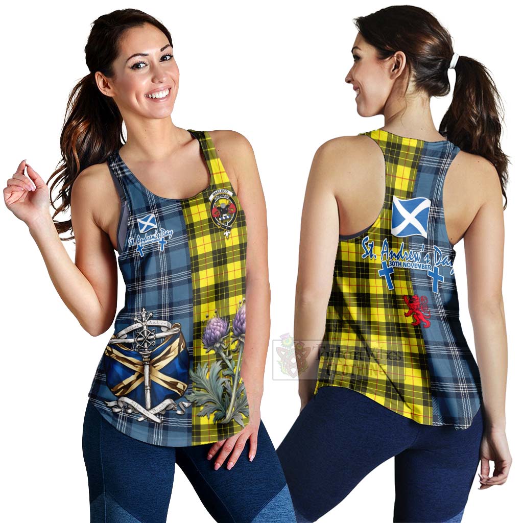 Tartan Vibes Clothing MacLeod (McLeod) Tartan Women's Racerback Tanks Happy St. Andrew's Day Half Tartan Style