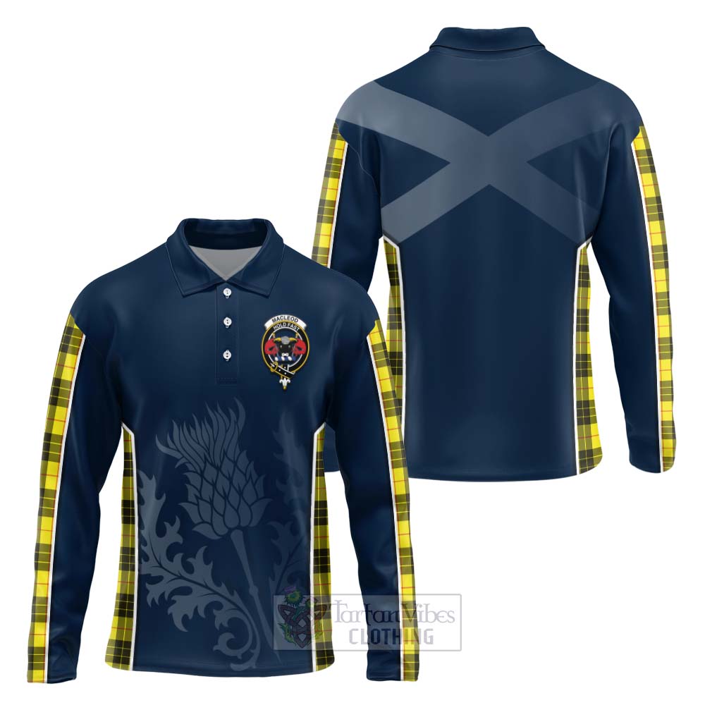 Tartan Vibes Clothing MacLeod (McLeod) Tartan Long Sleeve Polo Shirt with Family Crest and Scottish Thistle Vibes Sport Style