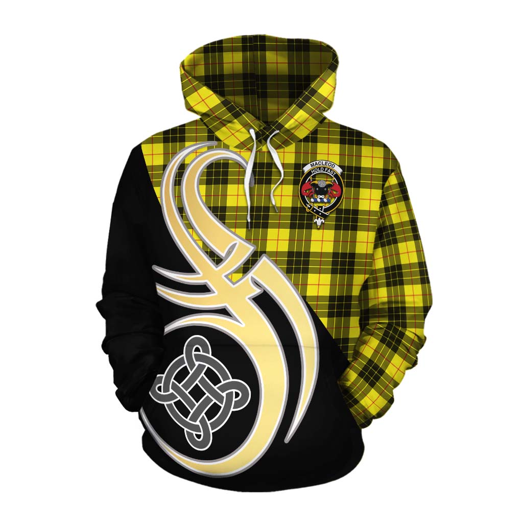 Tartan Vibes Clothing MacLeod (McLeod) Tartan Cotton Hoodie with Family Crest and Celtic Symbol Style