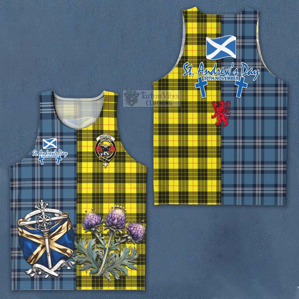 Tartan Vibes Clothing MacLeod (McLeod) Tartan Men's Tank Top Happy St. Andrew's Day Half Tartan Style