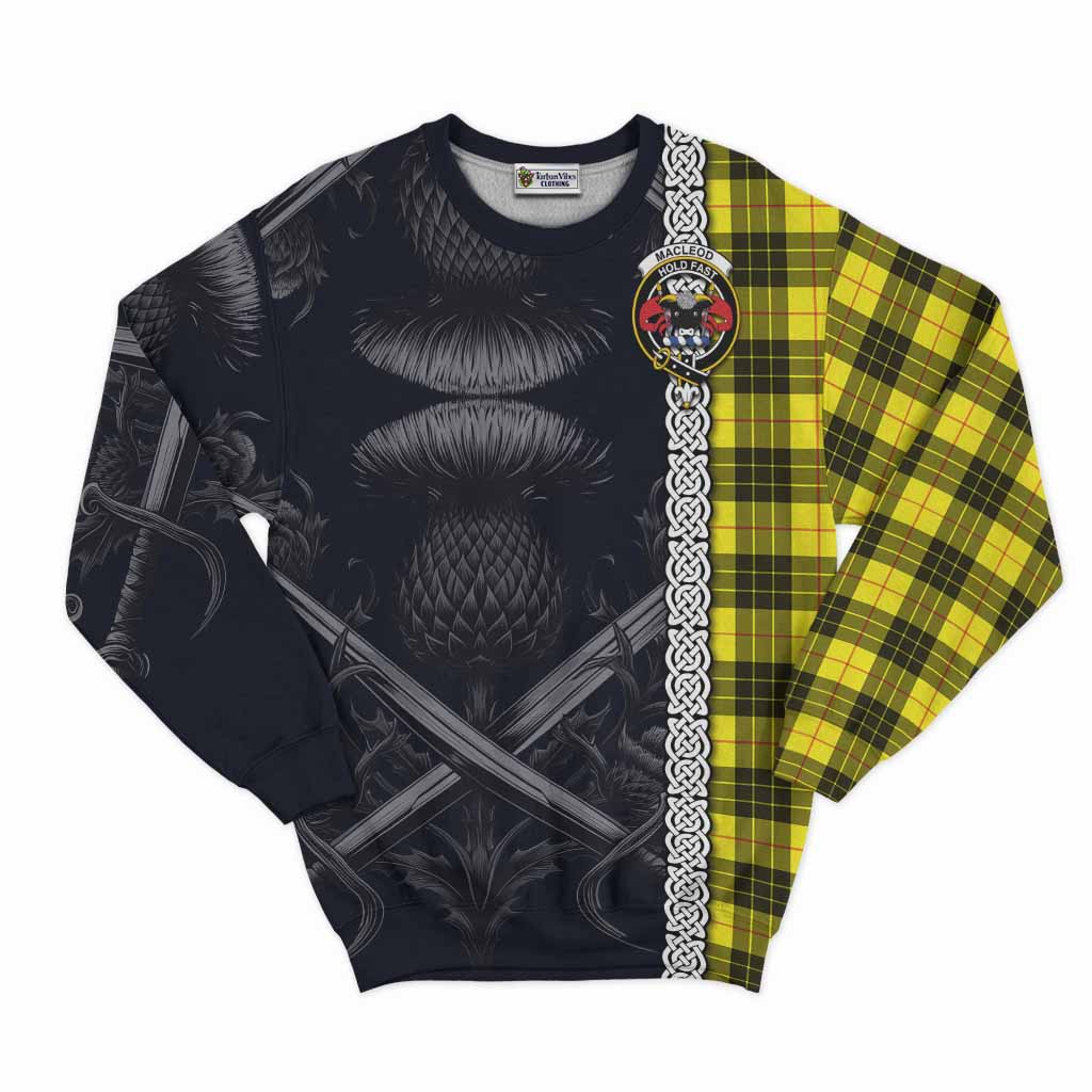 Tartan Vibes Clothing MacLeod (McLeod) Tartan Sweatshirt with Family Crest Cross Sword Thistle Celtic Vibes