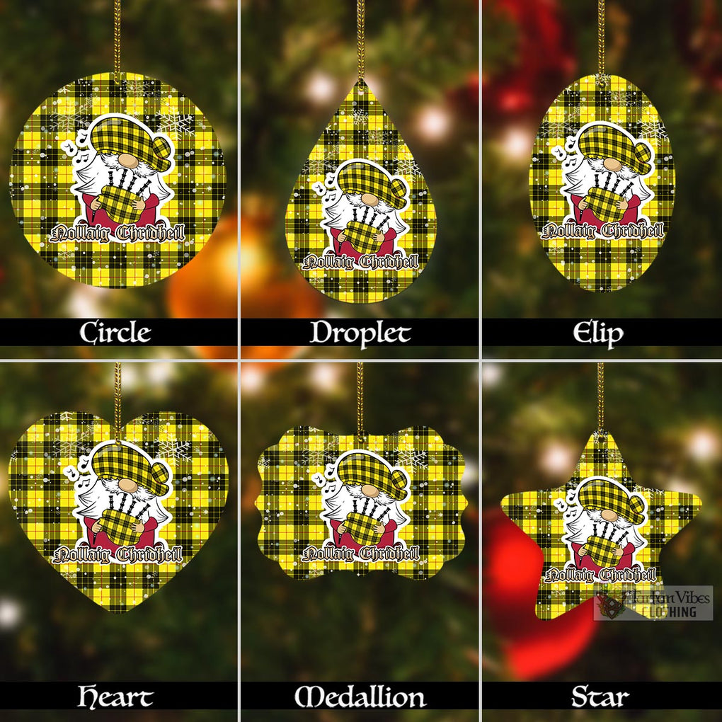 Tartan Vibes Clothing MacLeod (McLeod) Tartan Christmas Aluminium Ornament with Gnome Playing Bagpipes