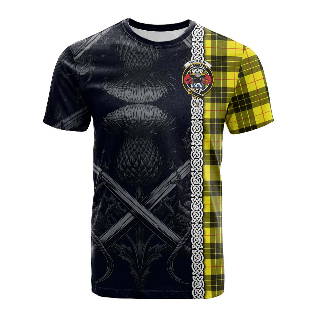 Tartan Vibes Clothing MacLeod (McLeod) Tartan Cotton T-shirt with Family Crest Cross Sword Thistle Celtic Vibes