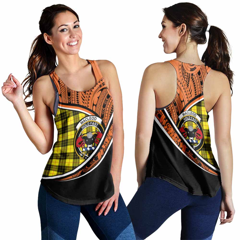 Tartan Vibes Clothing MacLeod (McLeod) Crest Tartan Women's Racerback Tanks with Maori Tattoo Style - Orange Version