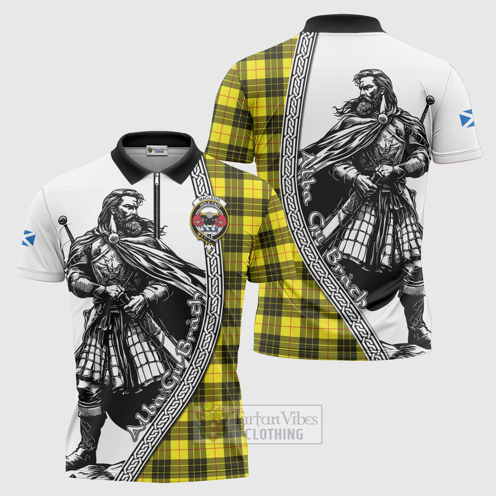 Tartan Vibes Clothing MacLeod (McLeod) Tartan Clan Crest Zipper Polo Shirt with Highlander Warrior Celtic Style