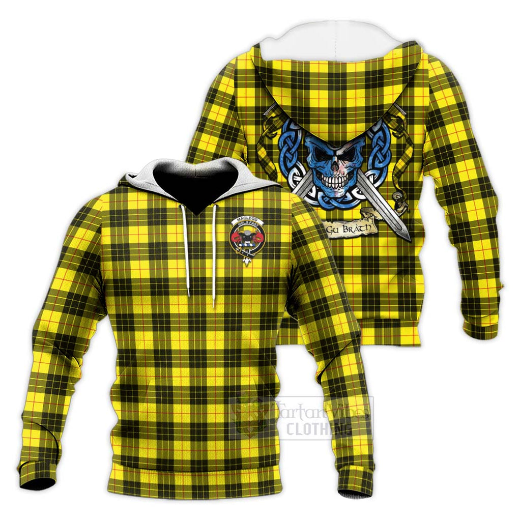 Tartan Vibes Clothing MacLeod (McLeod) Tartan Knitted Hoodie with Family Crest Celtic Skull Style