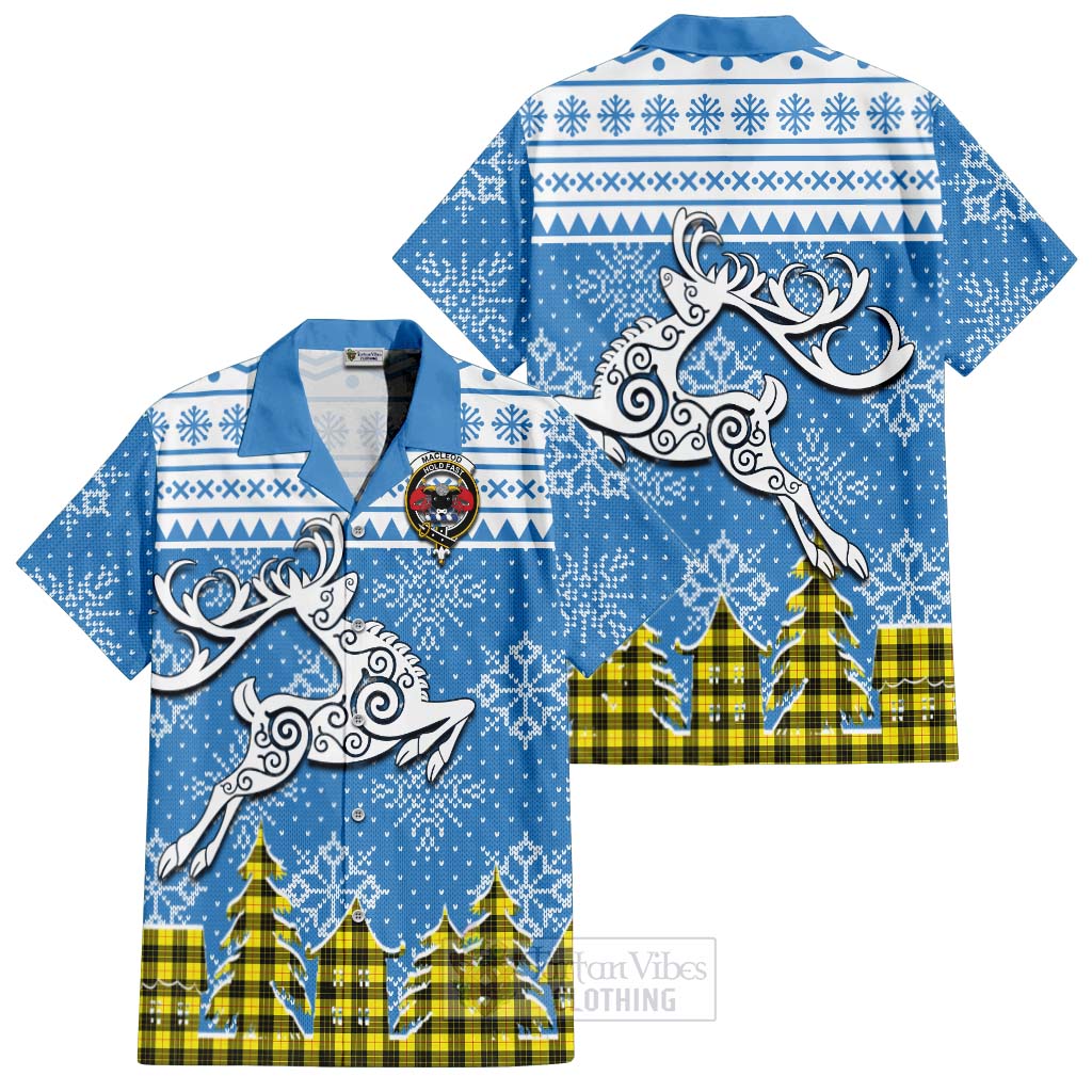 Tartan Vibes Clothing MacLeod (McLeod) Clan Christmas Short Sleeve Button Shirt Celtic Reindeer Style