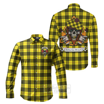 MacLeod (McLeod) Tartan Long Sleeve Button Shirt with Family Crest and Bearded Skull Holding Bottles of Whiskey