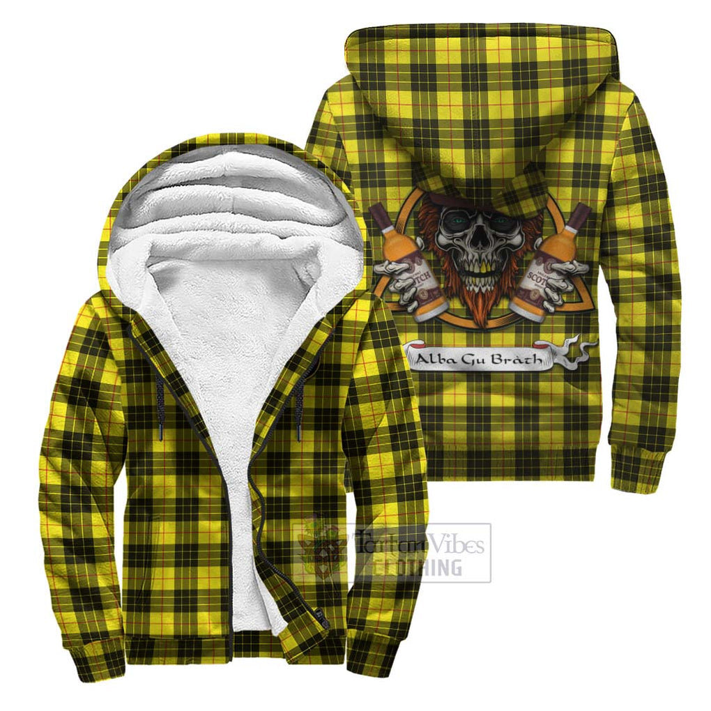 Tartan Vibes Clothing MacLeod (McLeod) Tartan Sherpa Hoodie with Family Crest and Bearded Skull Holding Bottles of Whiskey