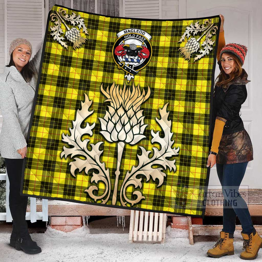 Tartan Vibes Clothing MacLeod (McLeod) Tartan Quilt with Family Crest and Golden Thistle Style