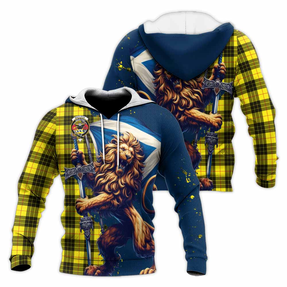 Tartan Vibes Clothing MacLeod (McLeod) Tartan Family Crest Knitted Hoodie with Scottish Majestic Lion