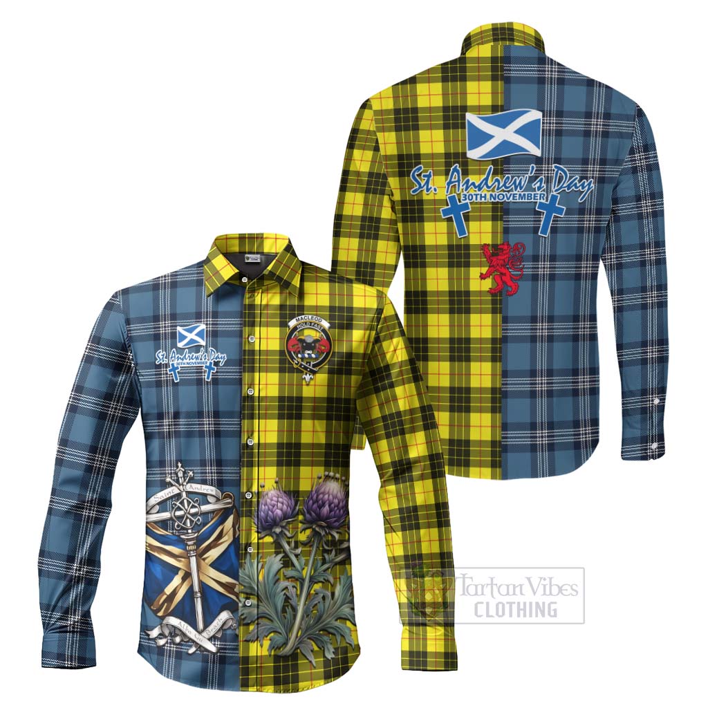 Tartan Vibes Clothing MacLeod (McLeod) Tartan Long Sleeve Button Shirt Happy St. Andrew's Day Half Tartan Style