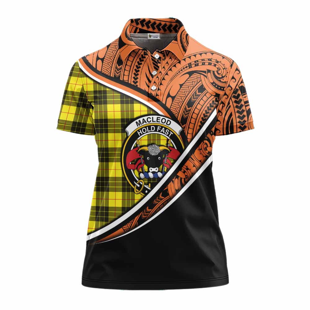 Tartan Vibes Clothing MacLeod (McLeod) Crest Tartan Women's Polo Shirt with Maori Tattoo Style - Orange Version