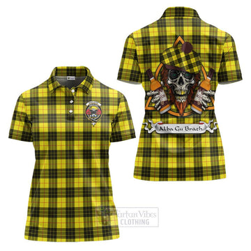 MacLeod (McLeod) Tartan Women's Polo Shirt with Family Crest and Bearded Skull Holding Bottles of Whiskey