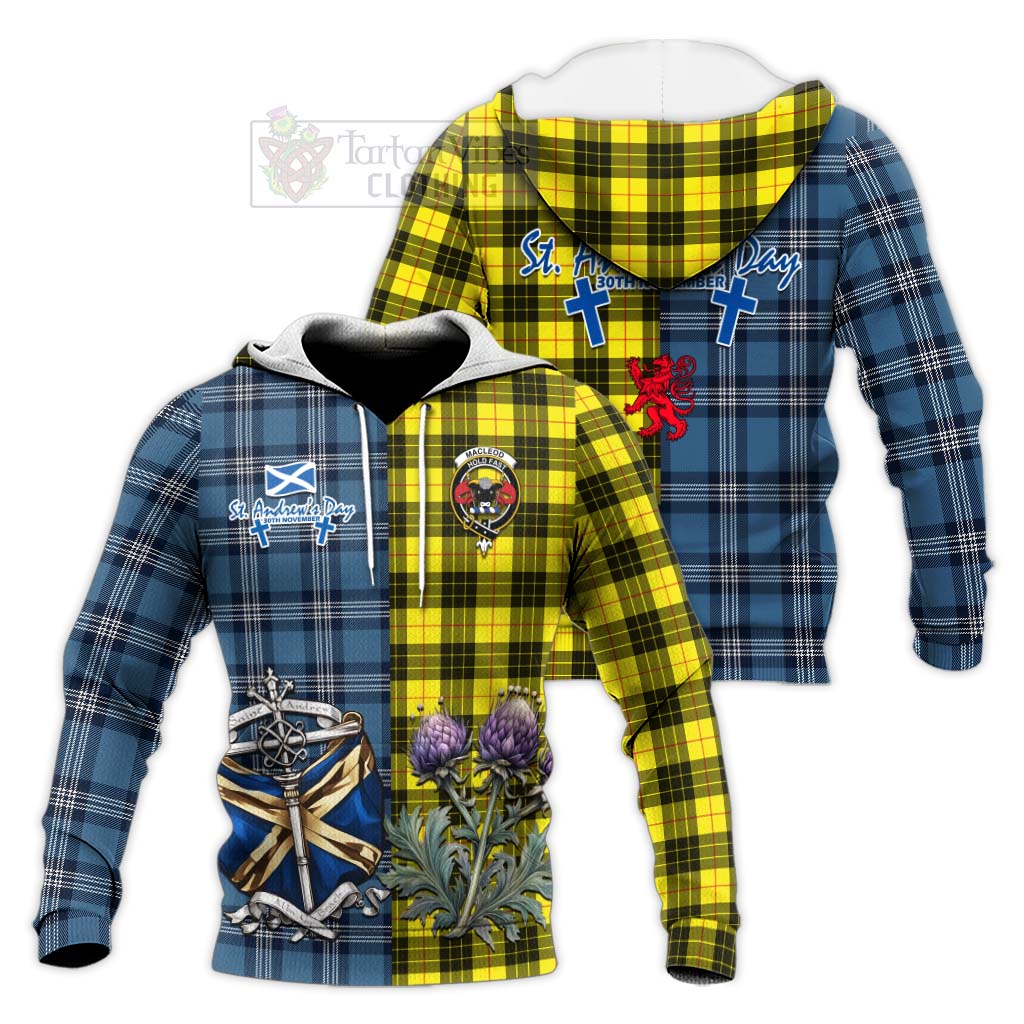 Tartan Vibes Clothing MacLeod (McLeod) Tartan Knitted Hoodie Happy St. Andrew's Day Half Tartan Style